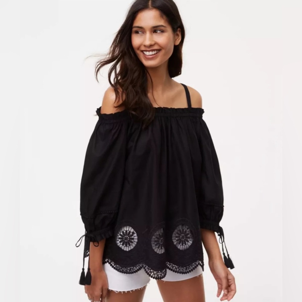 LOFT Black Boho style off shoulder blouse Size S/M